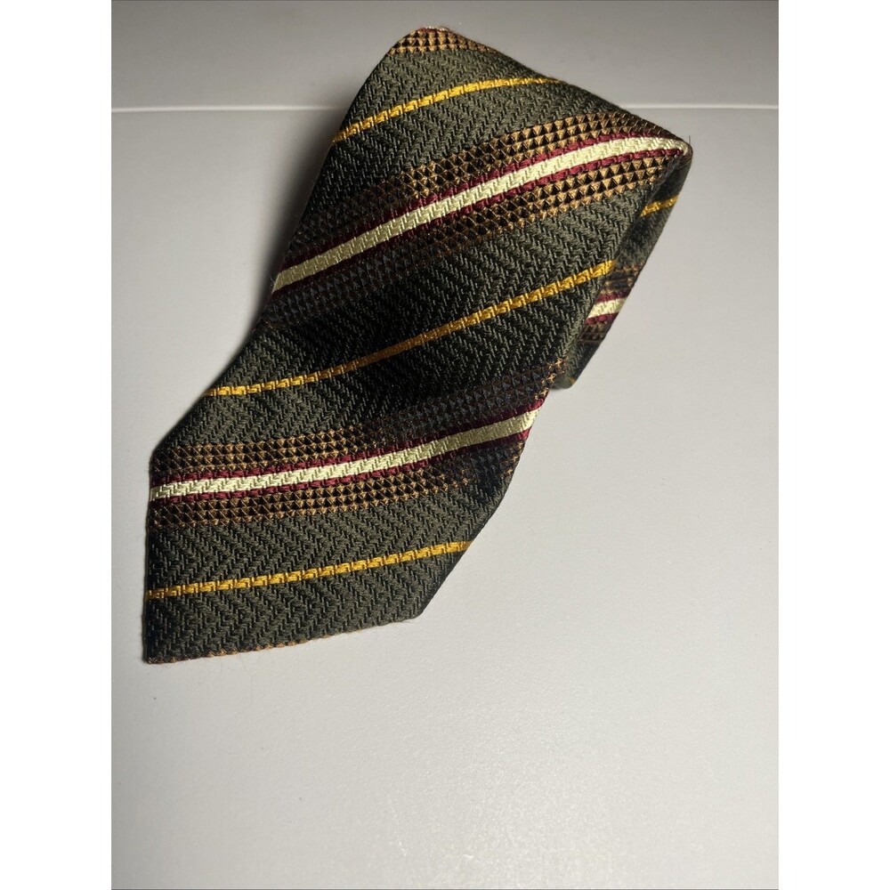 Bergdorf Goodman Tie Mens Silk Charcoal Gray Red Gold Striped Made In Italy VTG